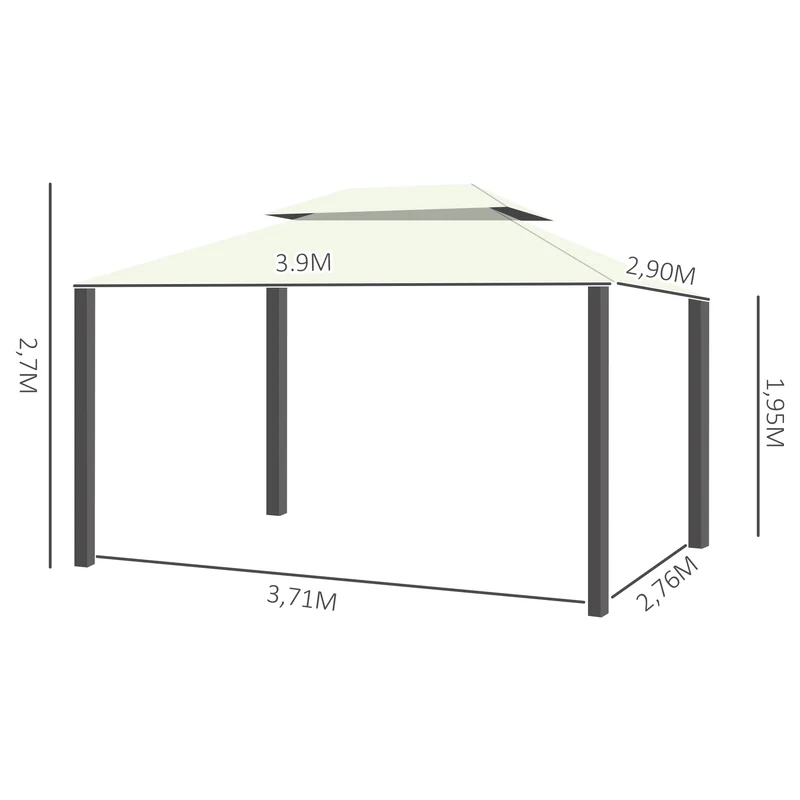 Outsunny Cenador para Jardín de Aluminio 4x3 m Pérgola de Jardín Gazebo con Doble Techo de Ventilación Paredes Laterales Anti-UV Mosquiteras Carpa para Exterior Terraza Patio Crema