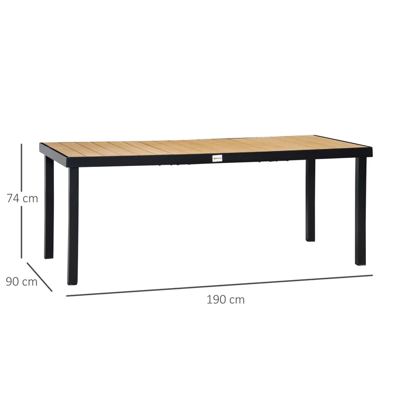Outsunny Mesa de Comedor Exterior de Aluminio Mesa de Jardín Exterior para 8 Personas con Encimera de Listones para Terraza Balcón 190x90x74 cm Natural y Negro