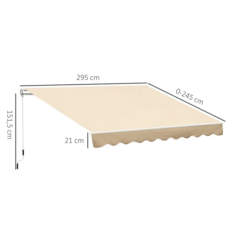 Outsunny Toldo Manual Retráctil 3x2,5 cm Toldo para Balcón con Manivela de Metal Impermeable y Anti-UV Toldo Enrollable de Exterior para Jardín Terraza Ventanas Beige