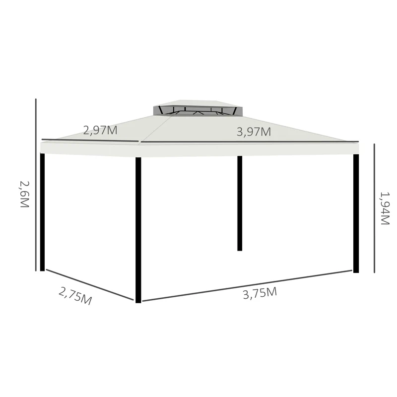 Outsunny Cenador de Jardín 4x3m Gazebo Exterior de Aluminio con Doble Techo 4 Cortinas Laterales 4 Mosquiteras con Cremallera y 10 Orificios de Drenaje para Fiestas Eventos Crema