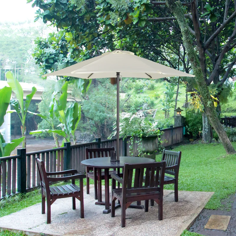 Outsunny Sombrilla de Terraza Exterior Ø2x2 m Parasol de Terraza Exterior con Techo de Ventilación y Poste Desmontable de Aluminio Sombrilla para Jardín Patio Beige