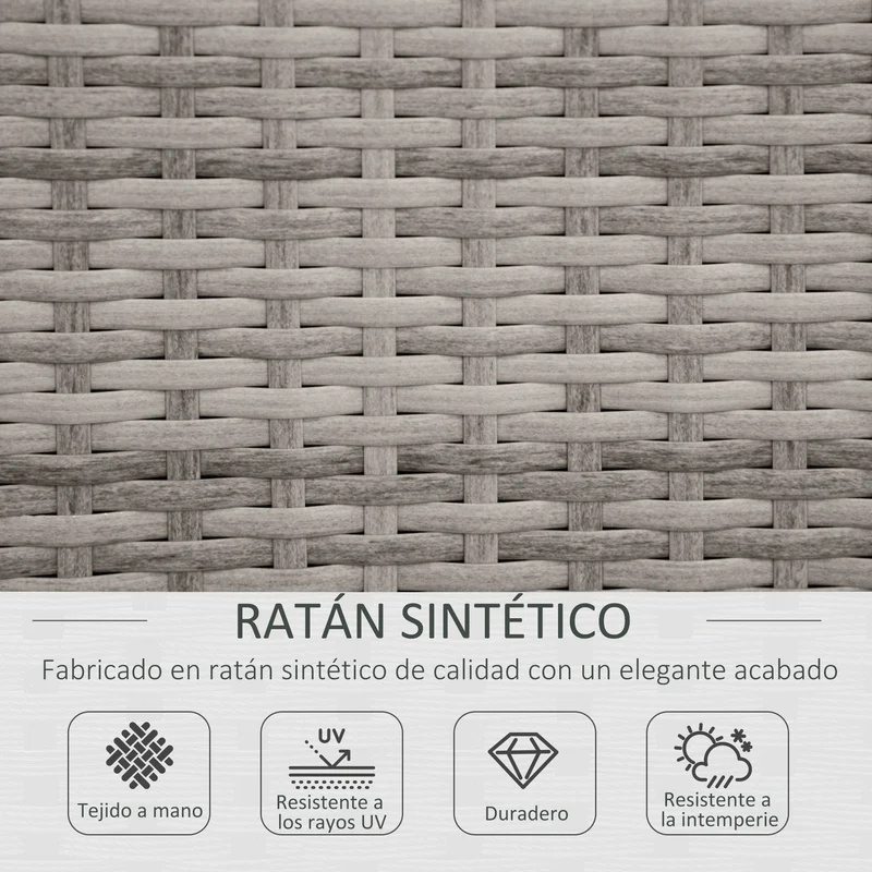 Outsunny Conjunto de Muebles de Jardín de Ratán 4 Piezas Mesa de Centro de Vidrio Sofá Doble y 2 Sofás Esquineros con Cojines Desenfundables para Terraza Exterior Gris
