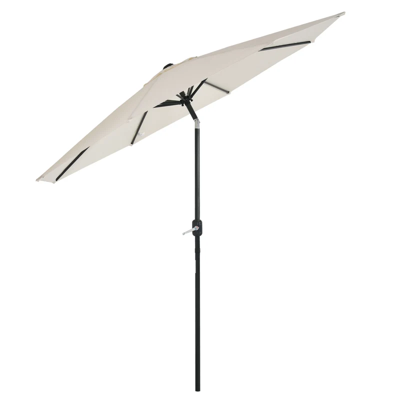 Outsunny Sombrilla de Jardín de Aluminio Ø264x253 cm Parasol de Jardín con Ángulo Ajustable Protección UV 50+ Manivela para Terraza Balcón Exterior Beige