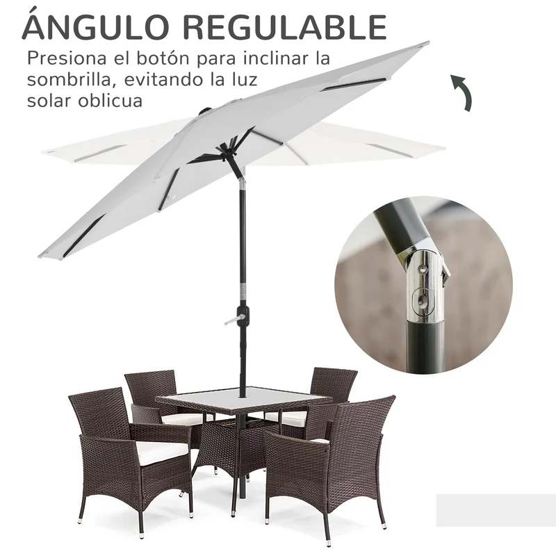 Outsunny Sombrilla de Jardín de Aluminio Ø264x253 cm Parasol de Jardín con Ángulo Ajustable Protección UV 50+ Manivela para Terraza Balcón Exterior Beige