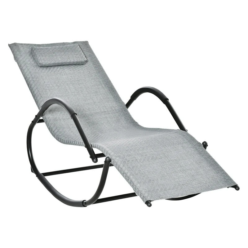 Outsunny Tumbona Mecedora de Exterior con Reposabrazos Reposacabezas y Efecto de Ratán para Jardín Terraza Patio Carga Máx. 160 kg 61x160x79 cm Gris