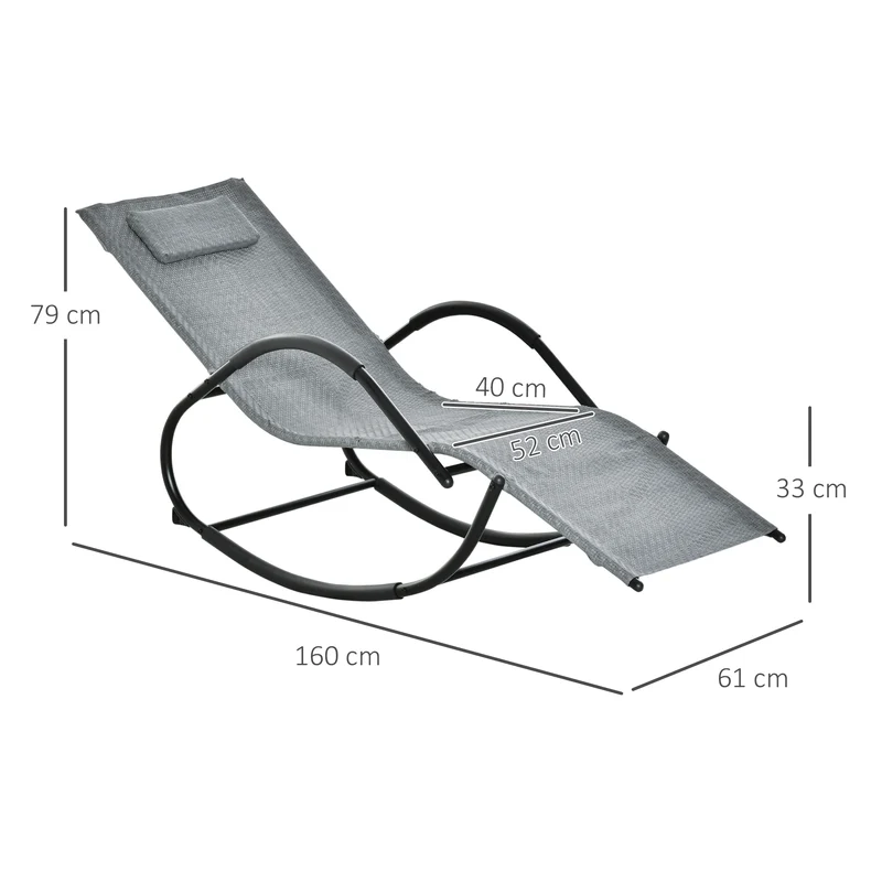 Outsunny Tumbona Mecedora de Exterior con Reposabrazos Reposacabezas y Efecto de Ratán para Jardín Terraza Patio Carga Máx. 160 kg 61x160x79 cm Gris