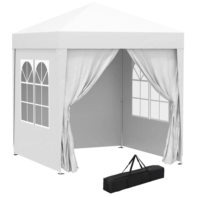 Outsunny Carpa Plegable Pop-up Gazebo 2x2 m Cenador Plegable con 4 Paredes Laterales Anti-UV y Bolsa de Transporte para Camping Fiestas Blanco