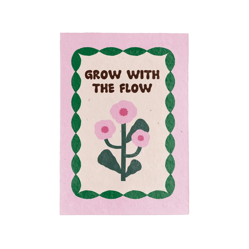 Postal Plantable Grow With The Flow Con Semillas De Flores – Papel De Algodón Reciclado - Resetea