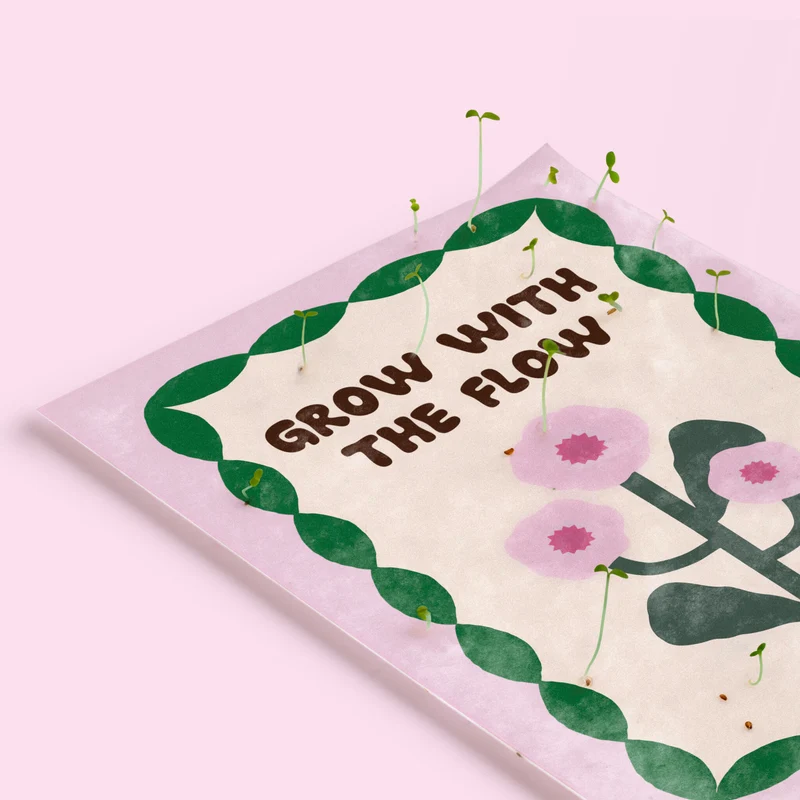 Postal Plantable Grow With The Flow Con Semillas De Flores – Papel De Algodón Reciclado - Resetea