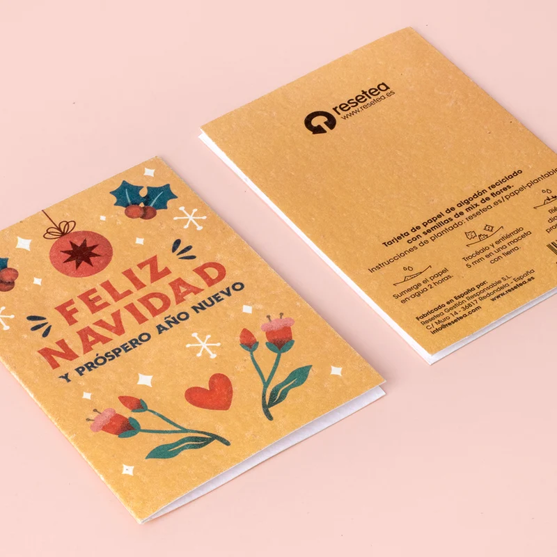 Tarjeta Navideña Plantable Feliz Navidad Con Semillas De Flores - Regalo Original - Resetea