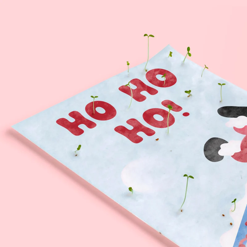 Postal Plantable Ho Ho Ho Con Semillas De Tomate – Papel De Algodón Reciclado - Resetea