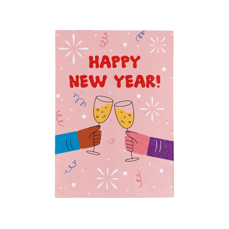 Postal Plantable Happy New Year – Papel De Algodón Reciclado Con Semillas De Flores - Resetea