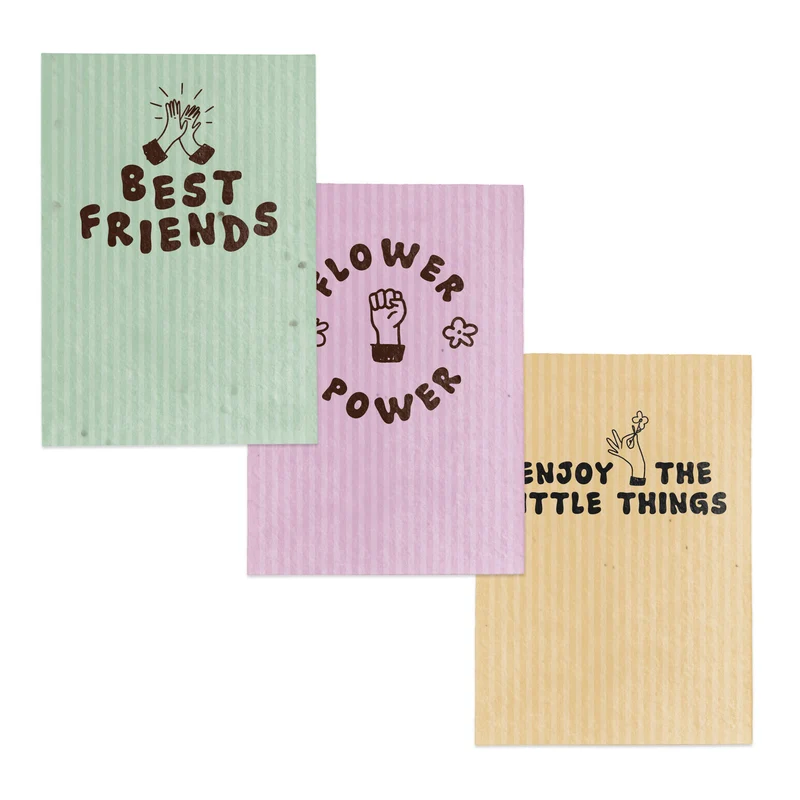 Pack 3 Postales Plantables – Best Friends, Flower Power Y Enjoy The Little Things - Resetea