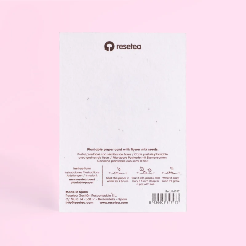 Postal Plantable Flower Power Con Semillas De Flores – Papel De Algodón Reciclado - Resetea