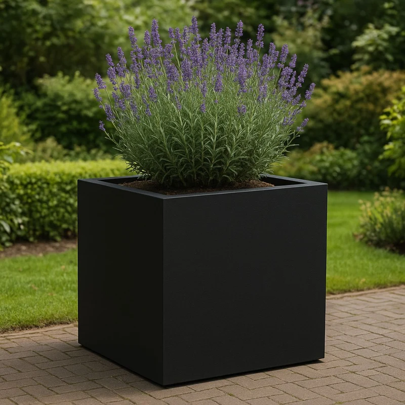 GARDRA Jardinière en polyester noire de jais 100x100x100 cm RAL 9005
