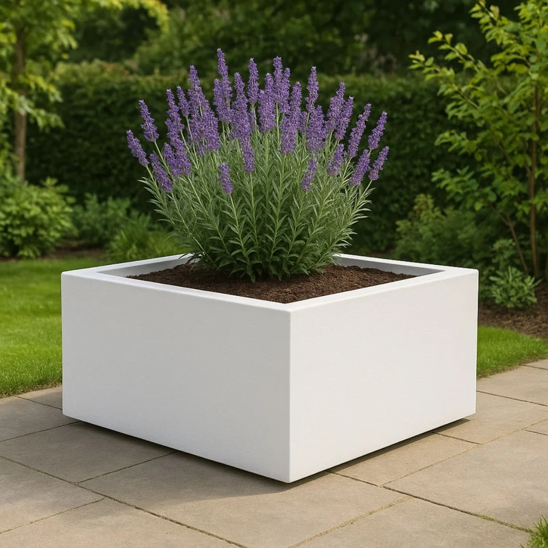 GARDRA Jardinière en polyester blanche pur 100x100x40 cm RAL 9010