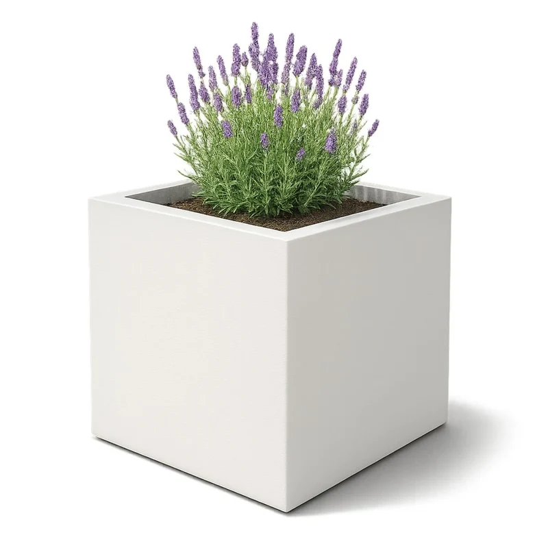 GARDRA Jardinière en polyester blanche pur 120x120x120 cm RAL 9010