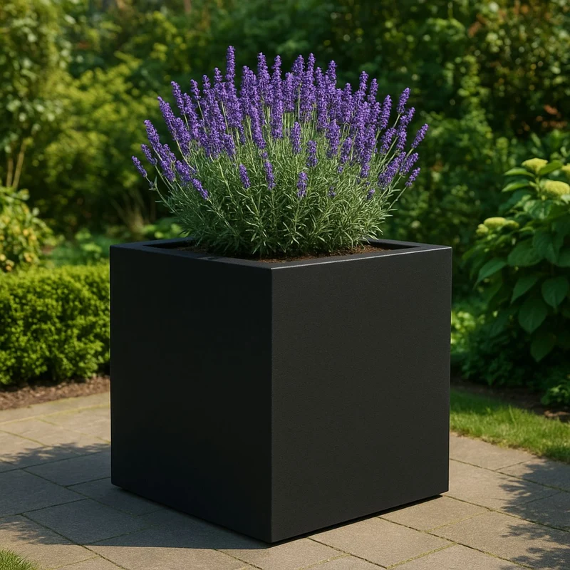 GARDRA Jardinière en polyester noire de jais 120x120x120 cm RAL 9005