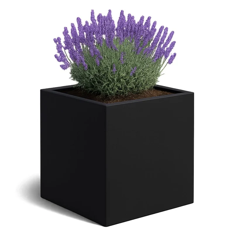 GARDRA Jardinière en polyester noire de jais 120x120x120 cm RAL 9005