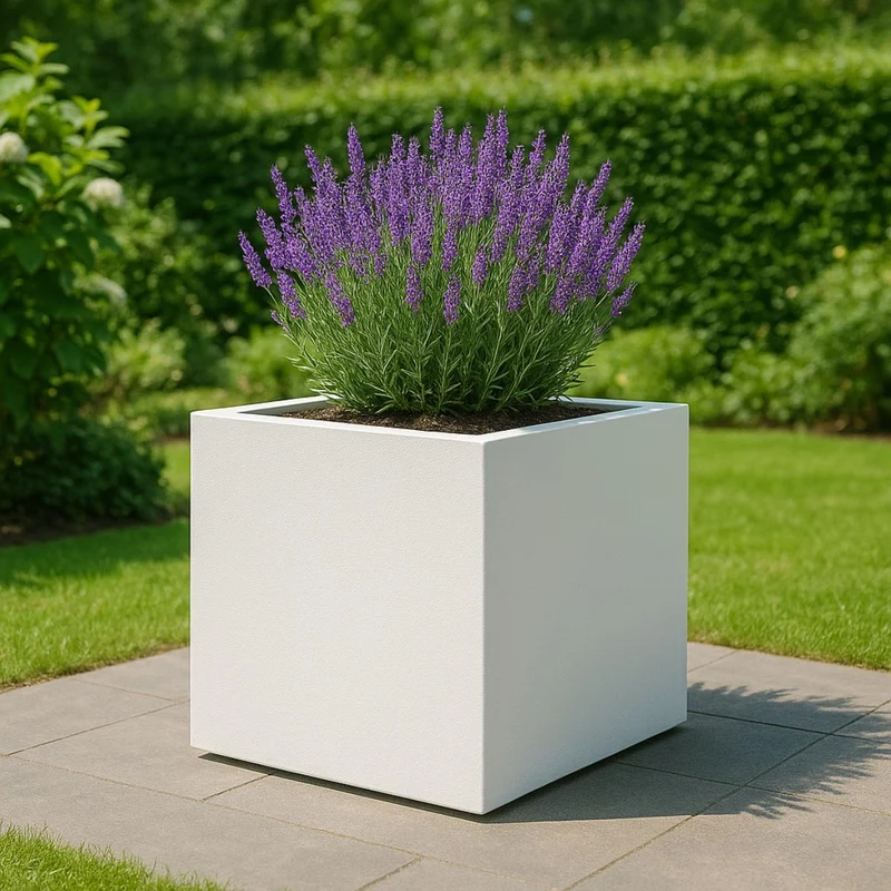 GARDRA Jardinière en polyester blanche pur 120x120x100 cm RAL 9010