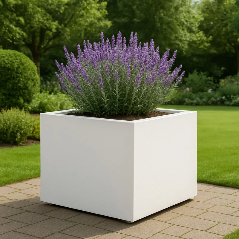 GARDRA Jardinière en polyester blanche pur 120x120x80 cm RAL 9010
