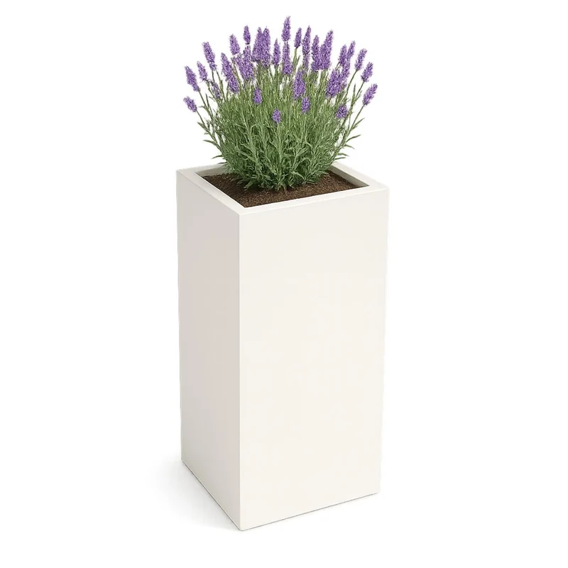 GARDRA Jardinière en polyester blanche pur 50x50x120 cm RAL 9010