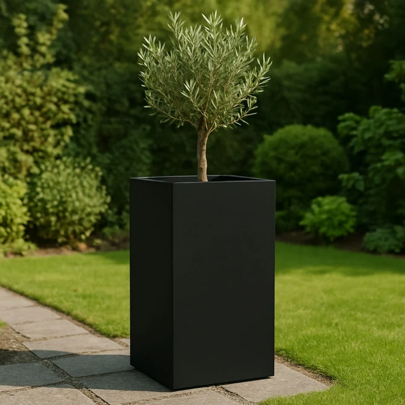 GARDRA Jardinière en polyester noire de jais 50x50x120 cm RAL 9005