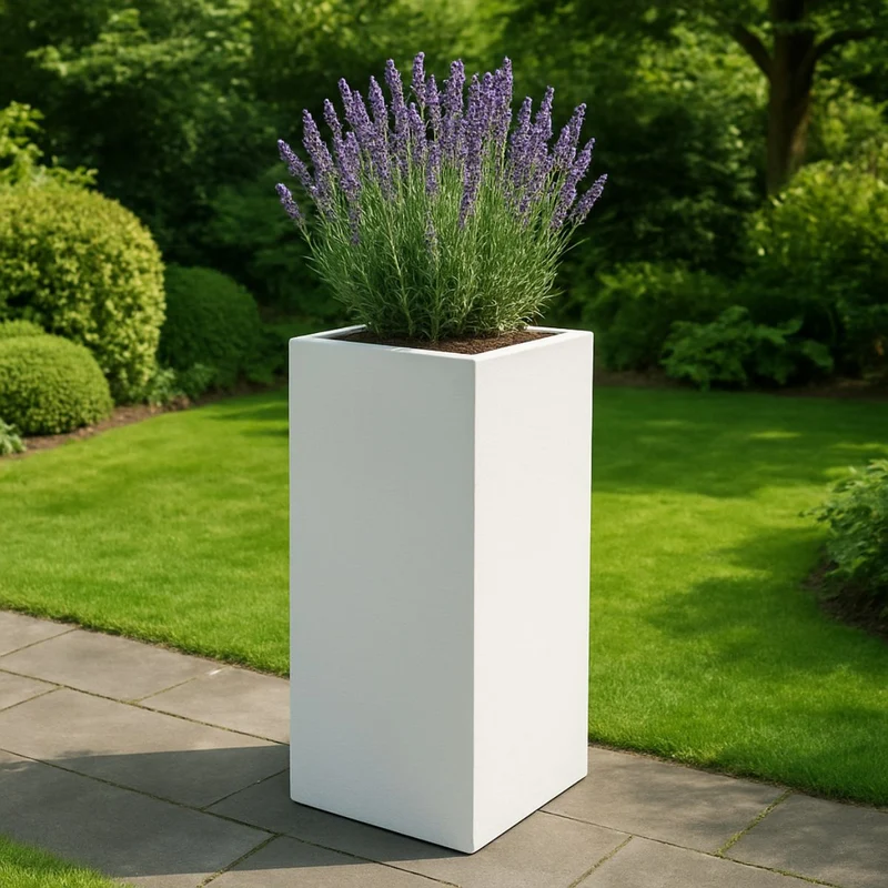 GARDRA Jardinière en polyester blanche pur 50x50x100 cm RAL 9010