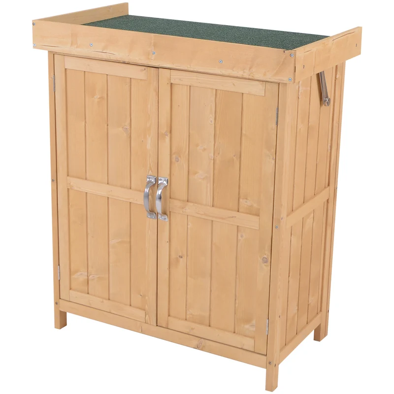 Outsunny Armario De Jardín De Madera Con 2 Puertas Techo Asfáltico 74x43x88 Cm