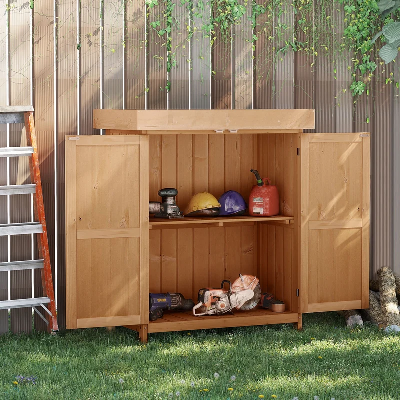 Outsunny Armario De Jardín De Madera Con 2 Puertas Techo Asfáltico 74x43x88 Cm