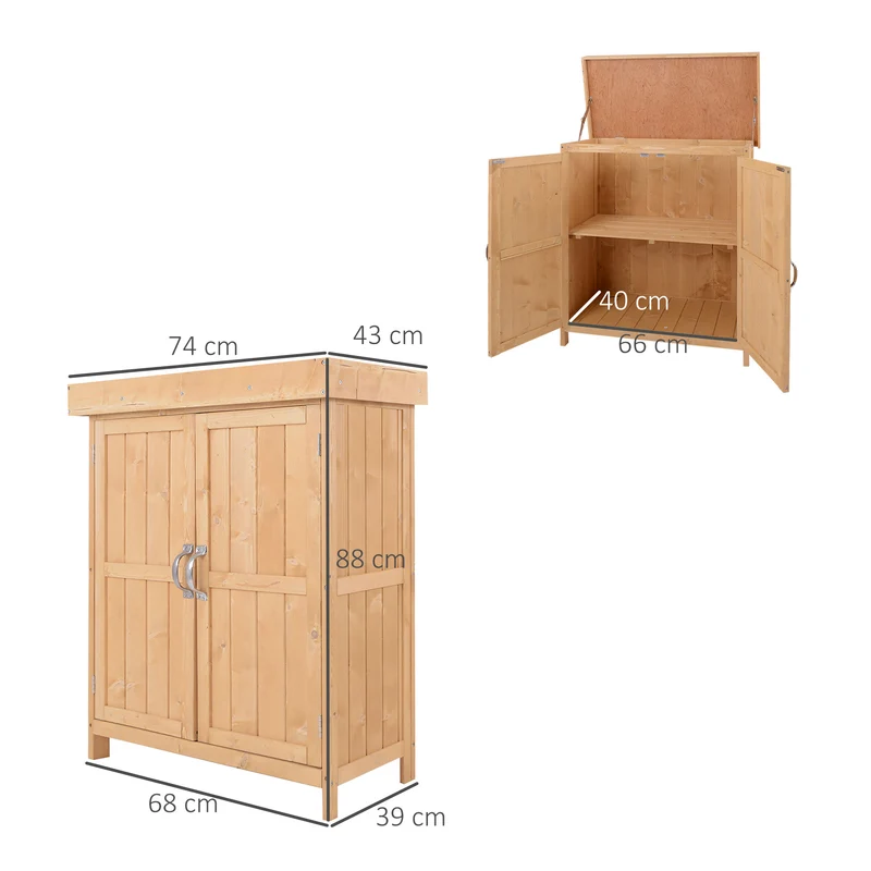 Outsunny Armario De Jardín De Madera Con 2 Puertas Techo Asfáltico 74x43x88 Cm