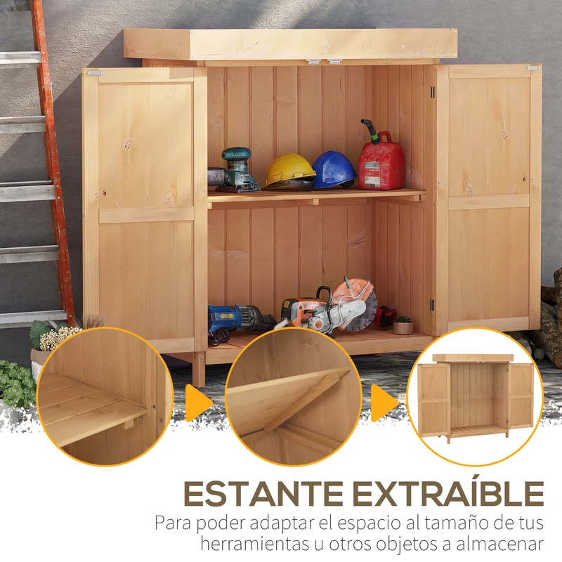 Outsunny Armario De Jardín De Madera Con 2 Puertas Techo Asfáltico 74x43x88 Cm