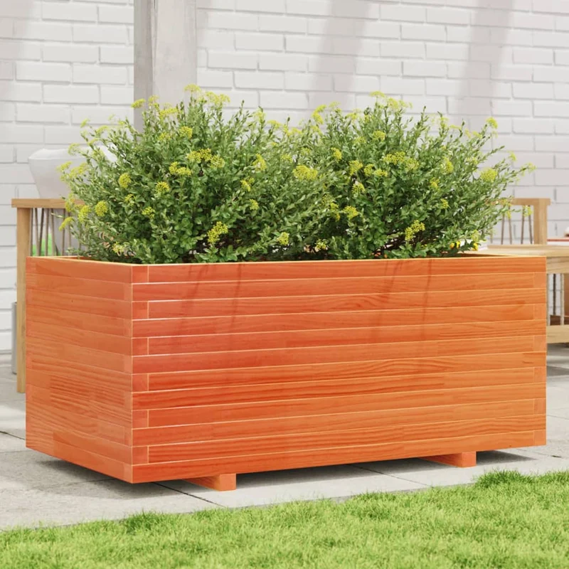 Jardinera Madera Maciza De Pino Marrón Cera 110x60x49,5 Cm