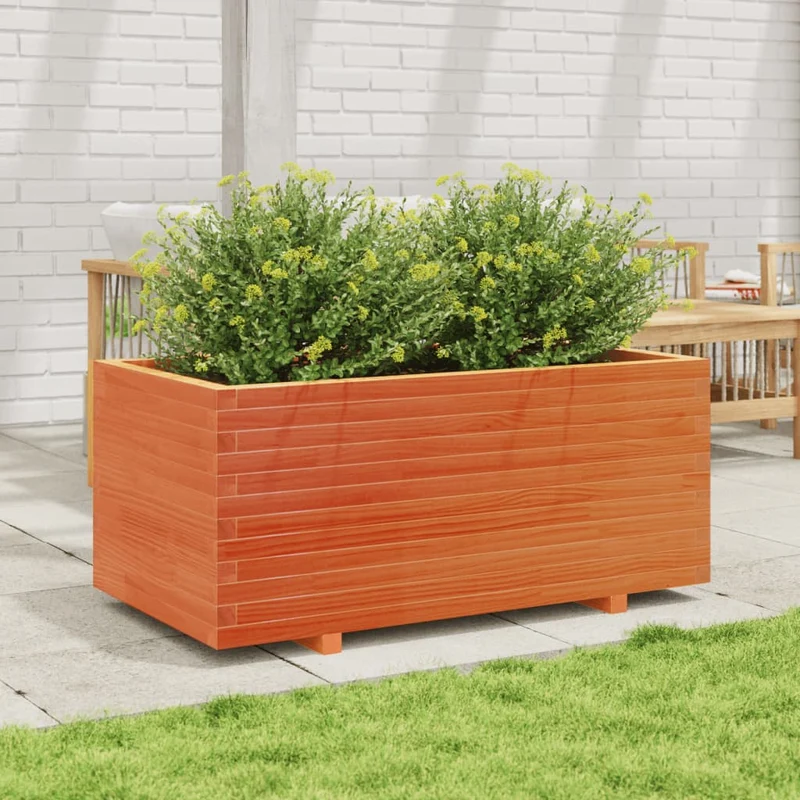 Jardinera Madera Maciza De Pino Marrón Cera 110x60x49,5 Cm