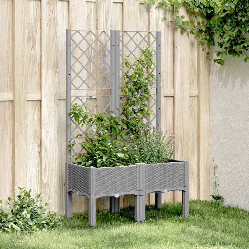 Jardinera Con Enrejado Pp Gris Claro 80x40x142 Cm