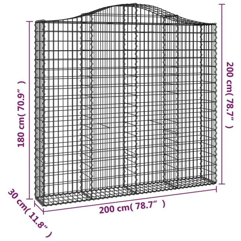 Cestas De Gaviones 2 Uds Forma De Arco Hierro 200x30x180/200 Cm