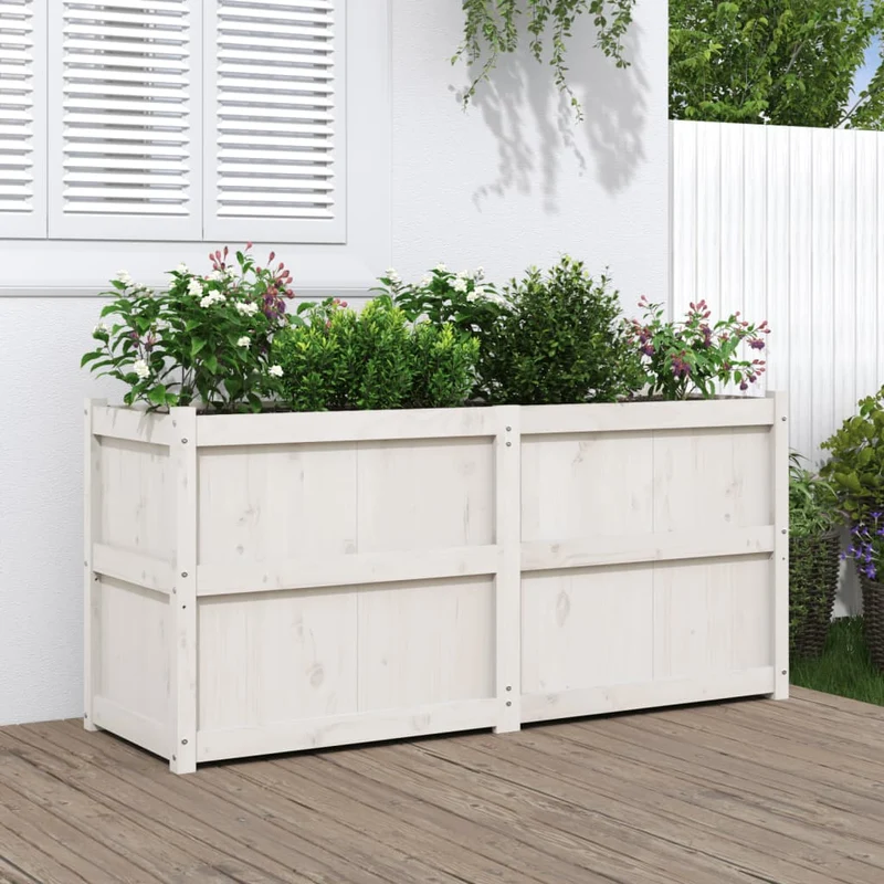 Jardinera De Madera Maciza De Pino Blanca 150x50x70 Cm