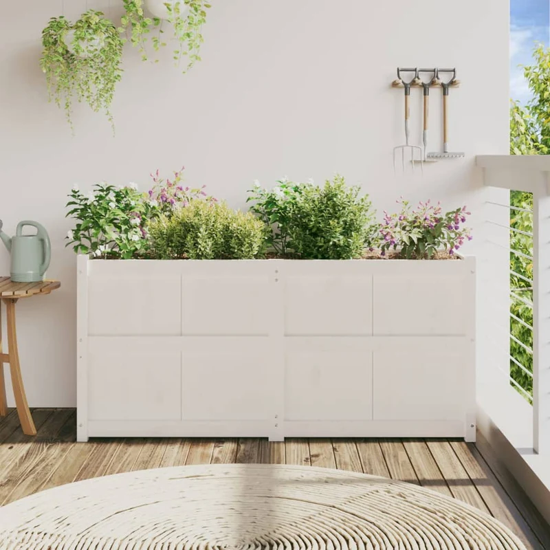 Jardinera De Madera Maciza De Pino Blanca 150x50x70 Cm