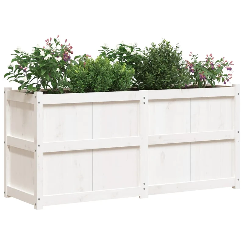 Jardinera De Madera Maciza De Pino Blanca 150x50x70 Cm