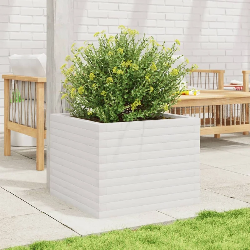 Jardinera De Madera Maciza De Pino Blanco 60x60x45,5 Cm