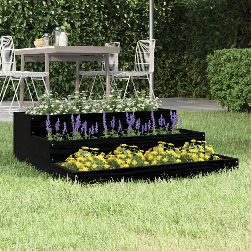 Jardinera De Madera Maciza De Pino Negro 78x78x27 Cm