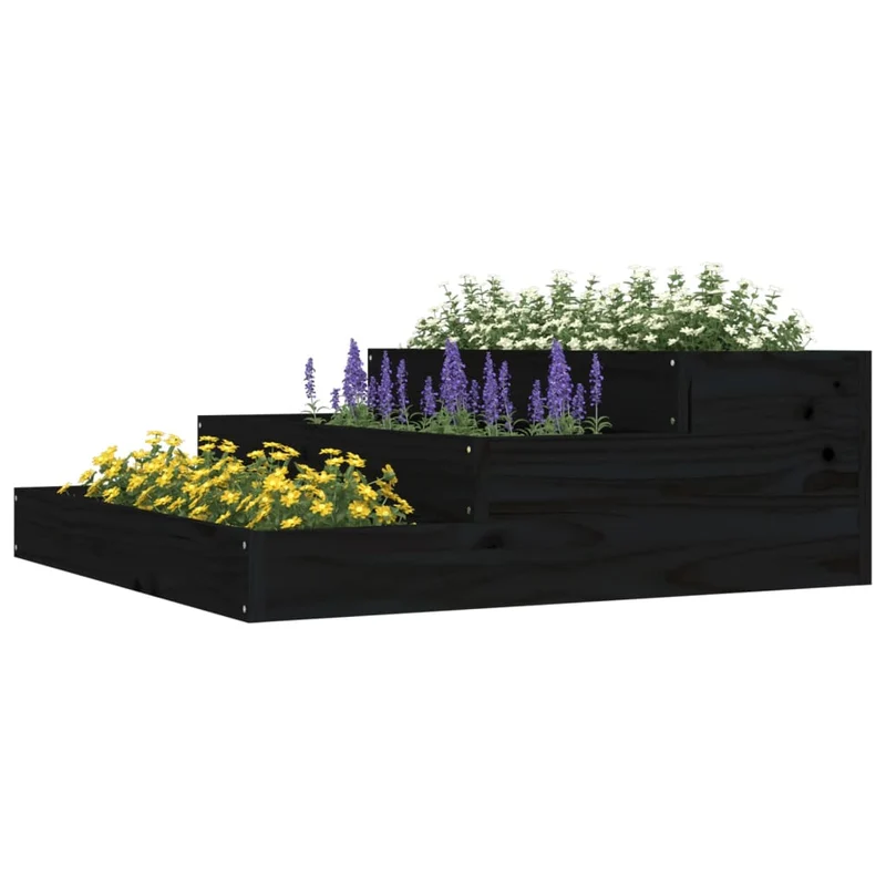 Jardinera De Madera Maciza De Pino Negro 78x78x27 Cm
