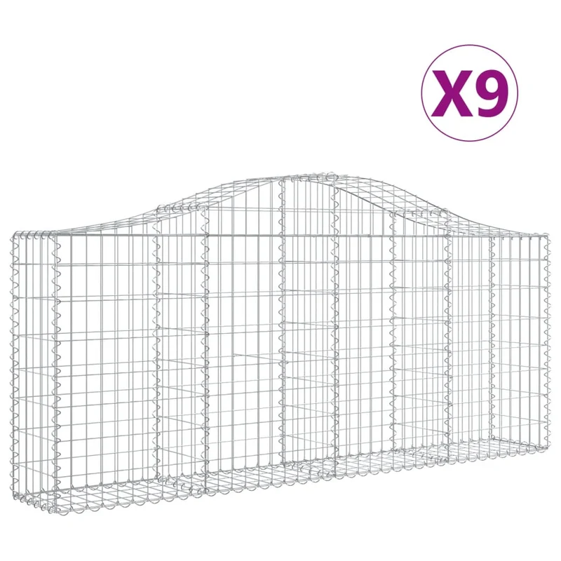 Cestas De Gaviones 9 Uds Forma De Arco Hierro 200x30x80/100 Cm