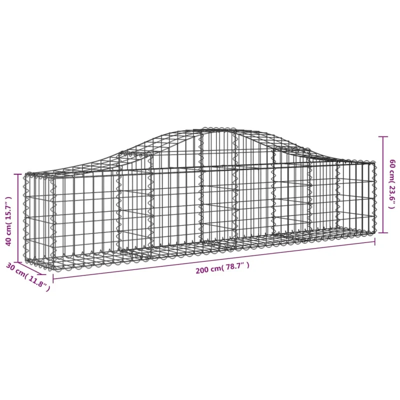 Cestas De Gaviones 6 Uds Forma De Arco Hierro 200x30x40/60 Cm