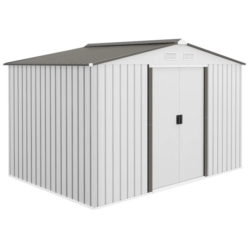 Outsunny Caseta De Jardín 277x195x192 Cm Con 2 Puertas Correderas Y 4 Ventanas