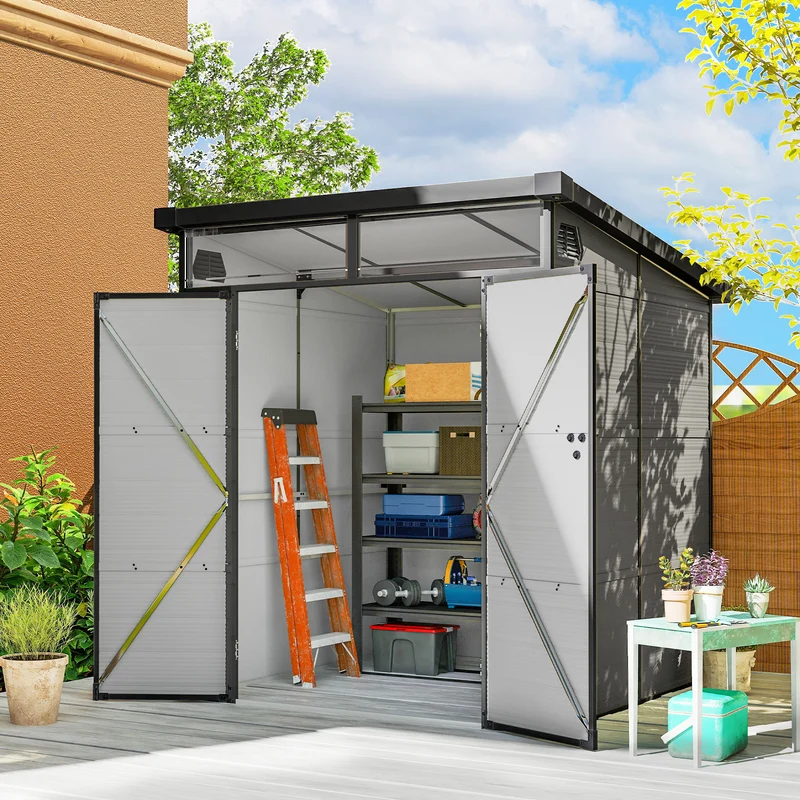 Outsunny Cobertizo De Jardín 3,24 M² 190x191x215 Cm Con Puerta Corredera Gris