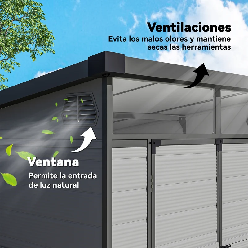 Outsunny Cobertizo De Jardín 3,24 M² 190x191x215 Cm Con Puerta Corredera Gris