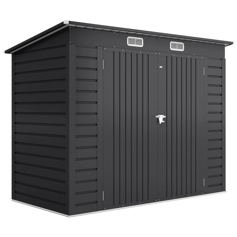 Outsunny Caseta De Jardín Exterior 2,7m² 249x121x183 Cm Con Doble Puerta Gris