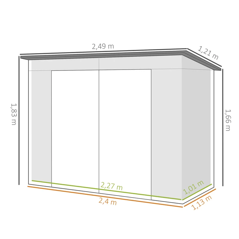 Outsunny Caseta De Jardín Exterior 2,7m² 249x121x183 Cm Con Doble Puerta Gris