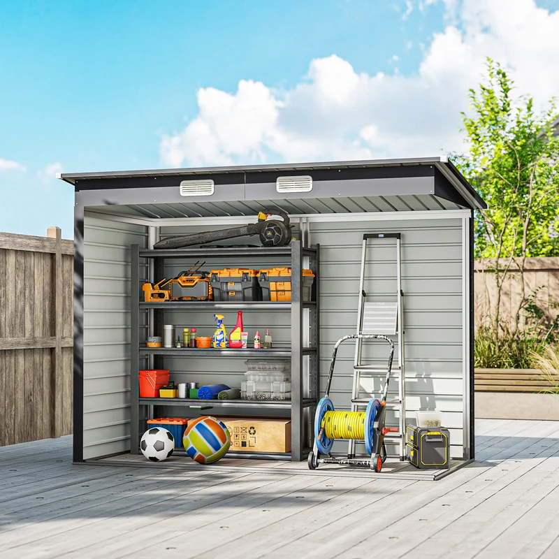 Outsunny Caseta De Jardín Exterior 2,7m² 249x121x183 Cm Con Doble Puerta Gris